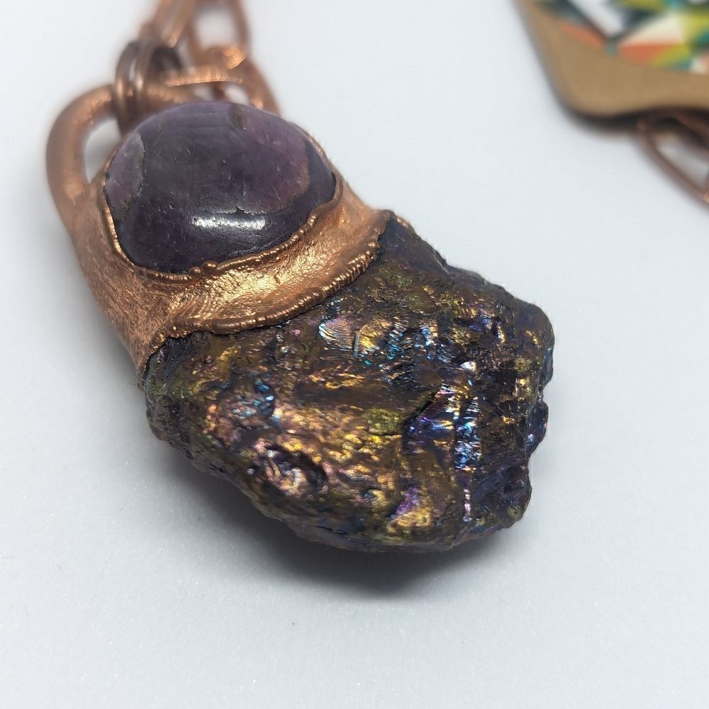 'Ameliana' Unakite Rune, Bornite & Ruby Necklace - Picture 8 of 9